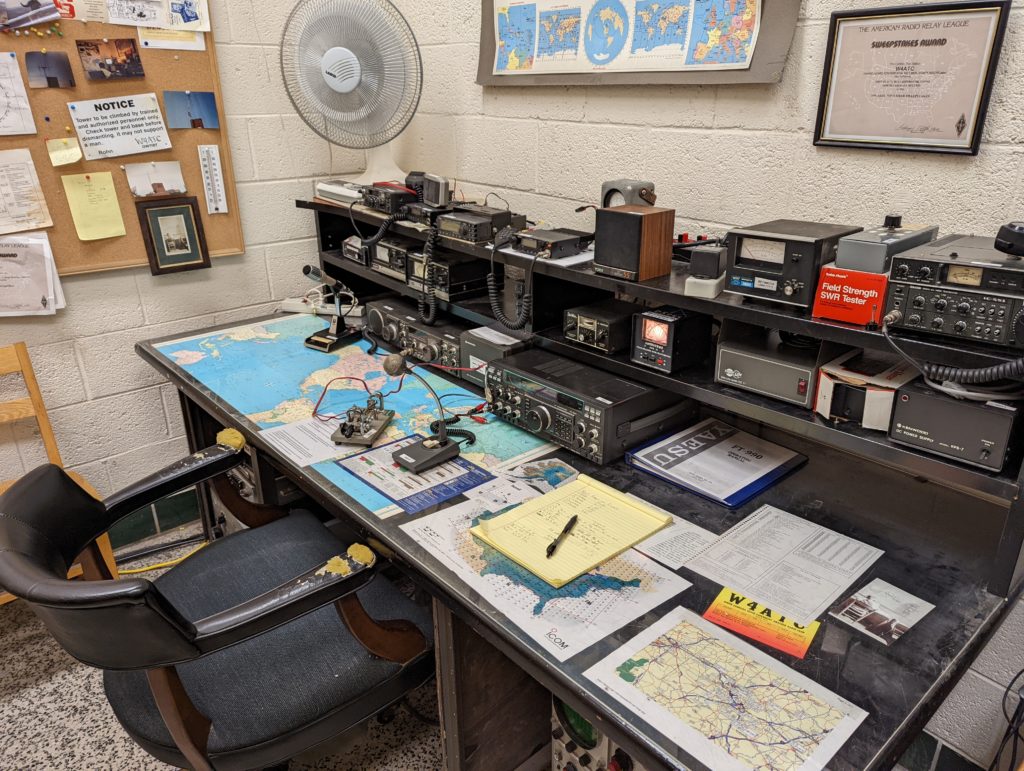 Picture of the table with radio equipment